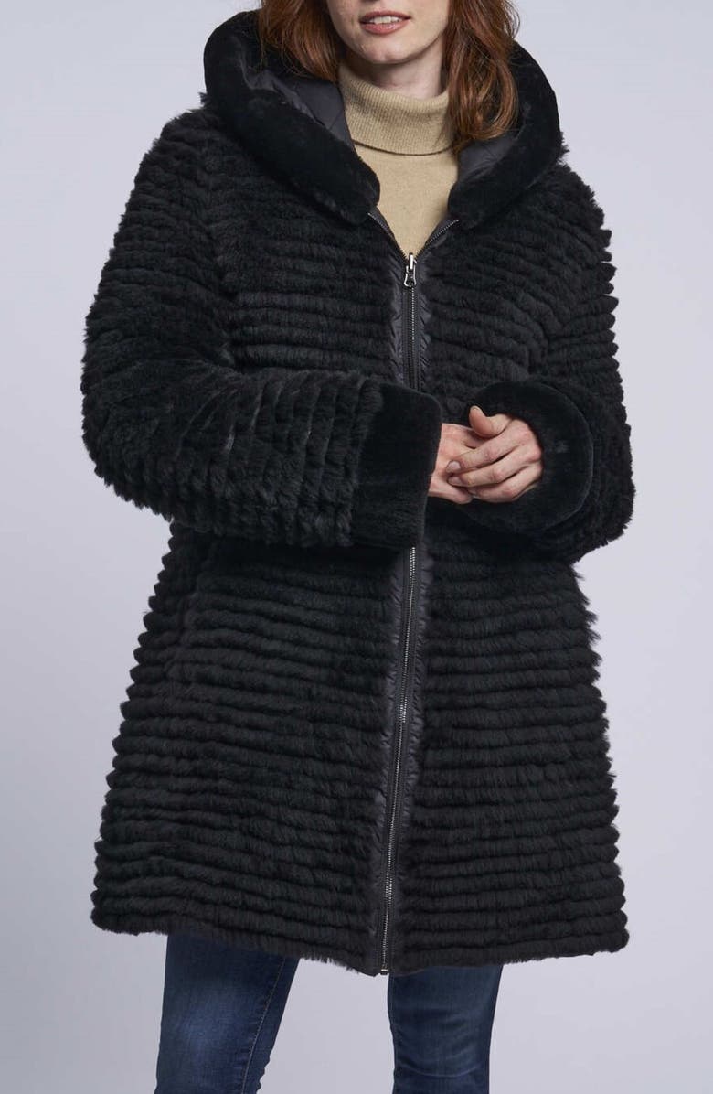 Blue Duck Water Resistant Reversible Genuine Shearling 700 Fill Power Down Coat, Alternate, color, Black