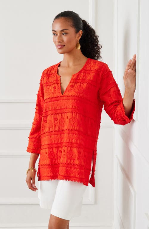 Karen Kane Embroidered Cotton Tunic Top In Orange