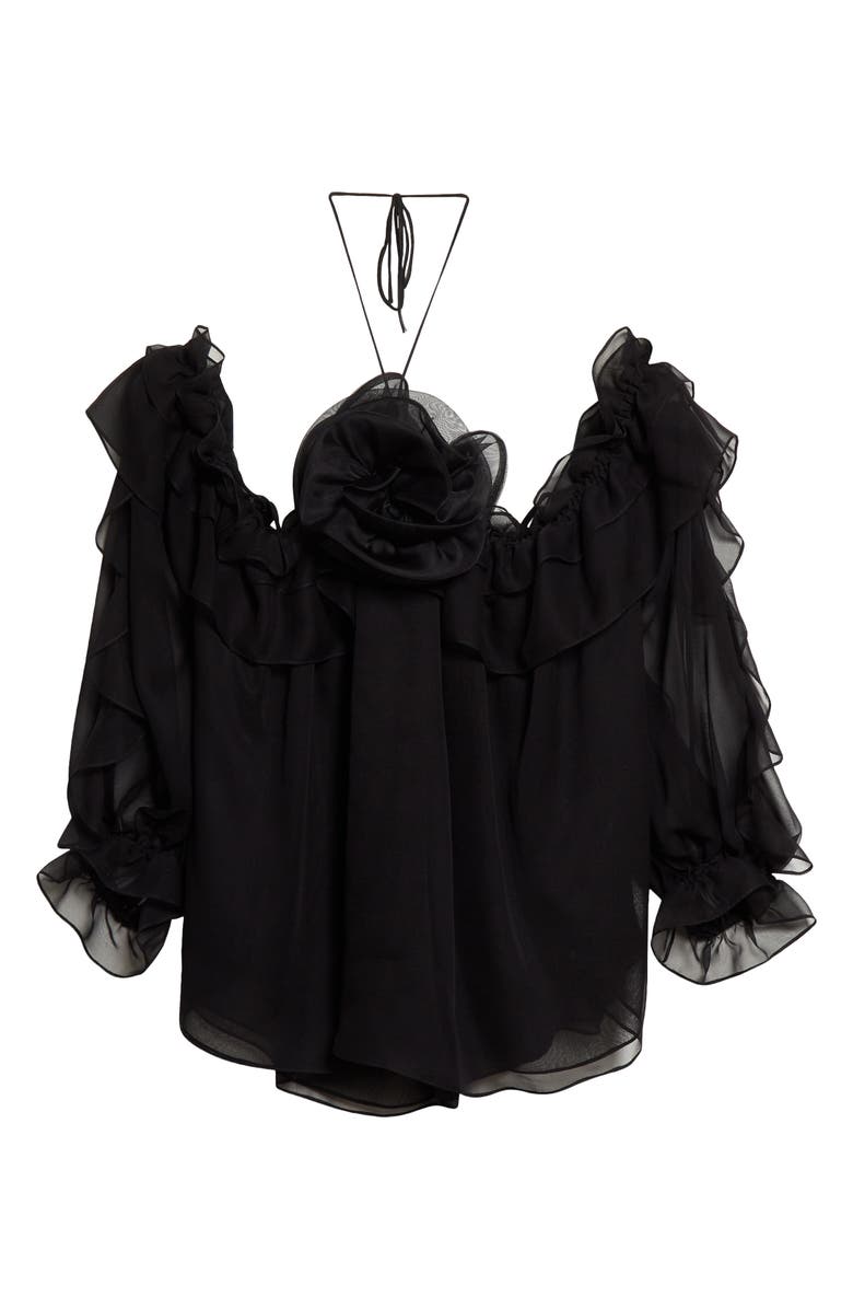 Carolina Herrera Sheer Off the Shoulder Halter Neck Silk Chiffon Blouse, Alternate, color, 