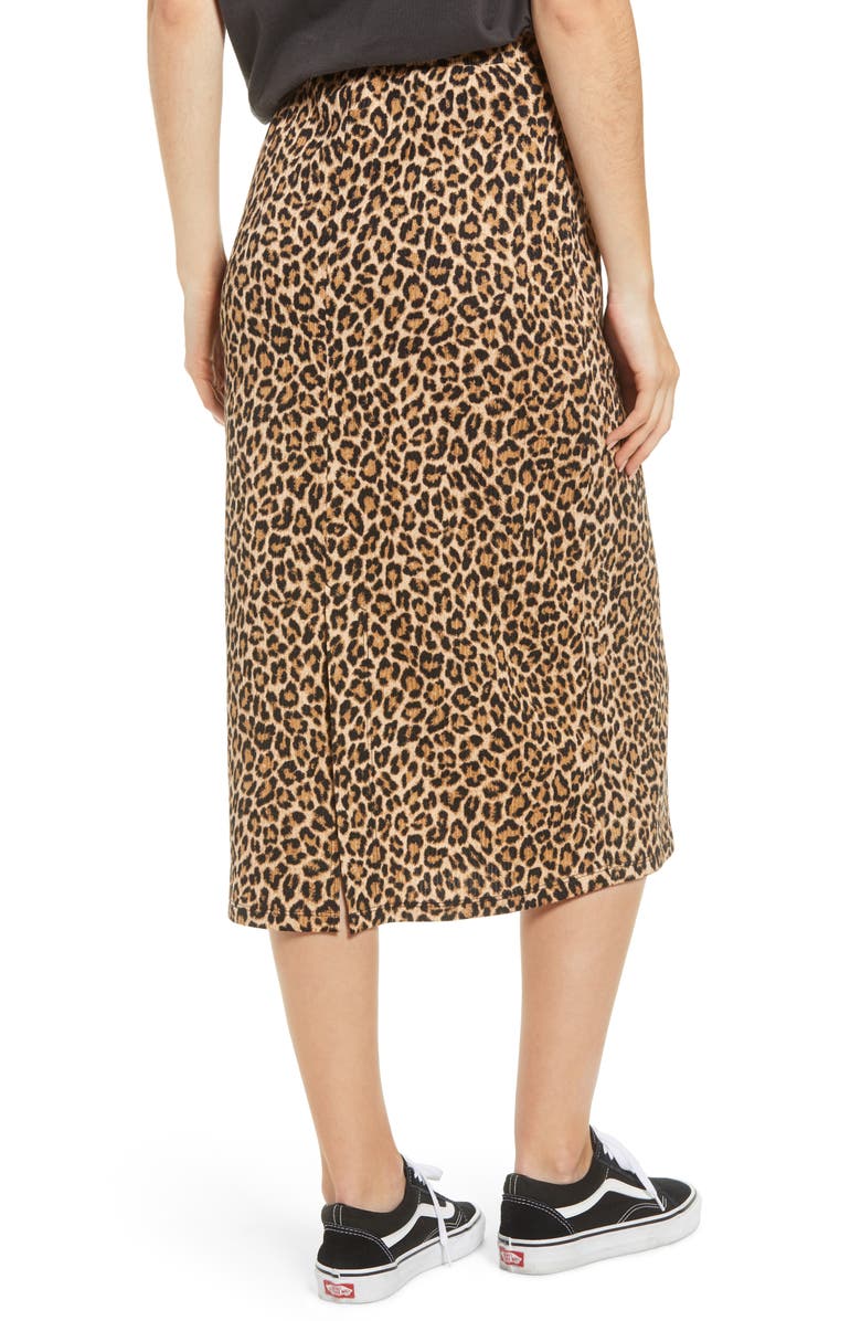 Good Luck Gem Ribbed Leopard Print Midi Skirt, Alternate, color, 