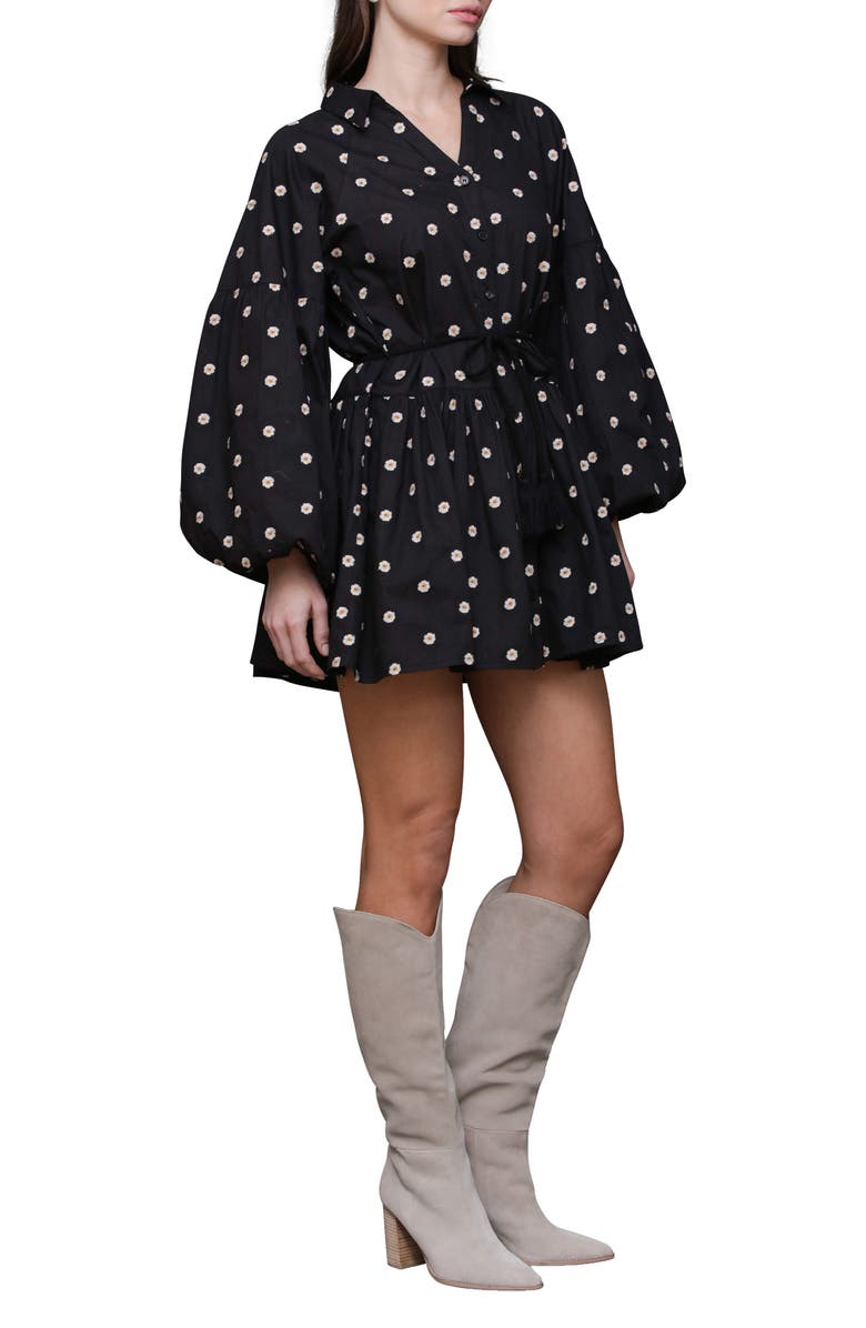 Avec Les Filles Embroidered Long Sleeve Babydoll Mini Shirtdress, Alternate, color, Black Daisy Embroide