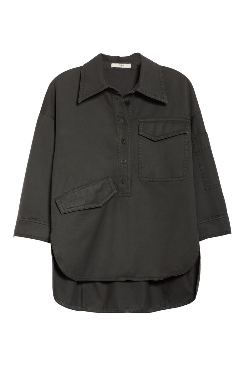 Garment Dyed Twill Oversize Cocoon Shirt, Alternate, color, STORM GREY