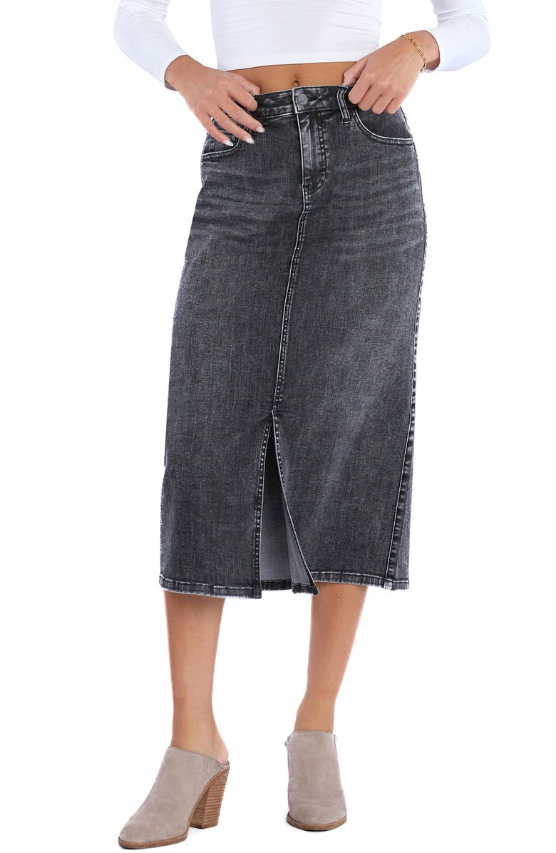 Wash Lab Denim Mallory Denim Midi Skirt, Main, color, Black Sesame