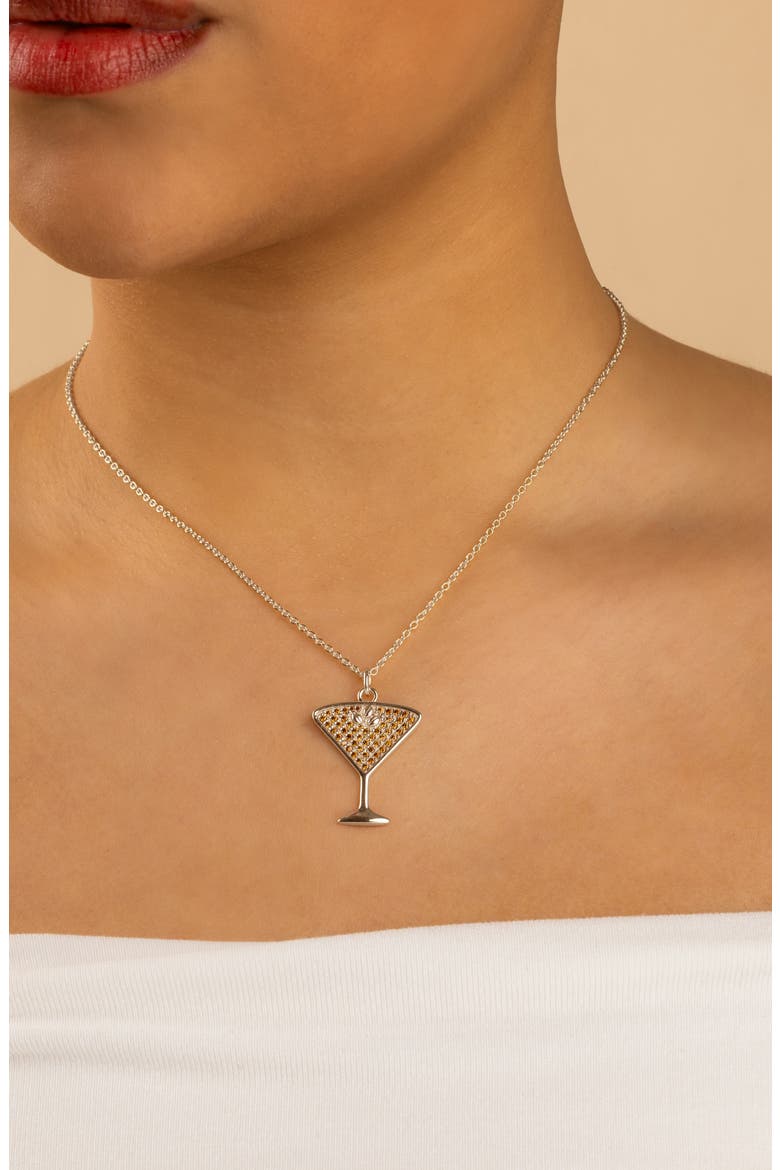 Pavé Cubic Zirconia Espresso Martini Pendant Necklace, Alternate, color, SILVER