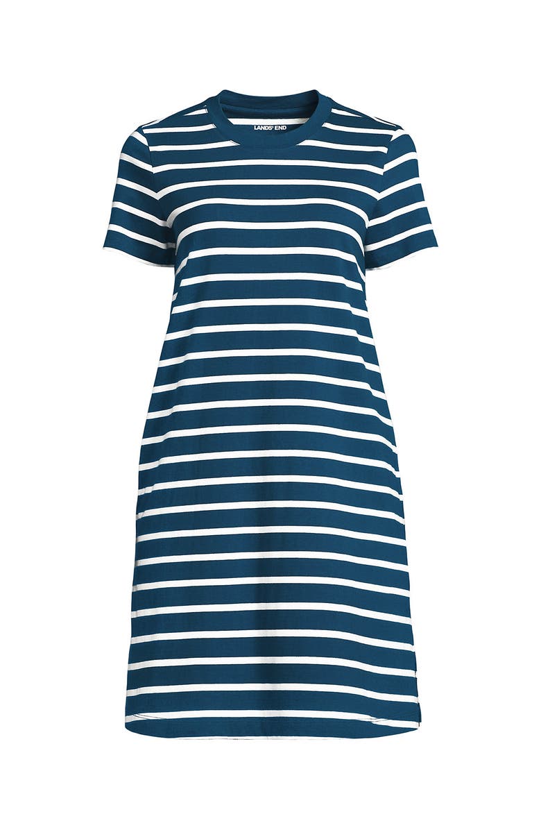 Lands' End Cotton Jersey Crew Neck T Shirt Dress, Alternate, color, Baltic Teal Spaced Stripe