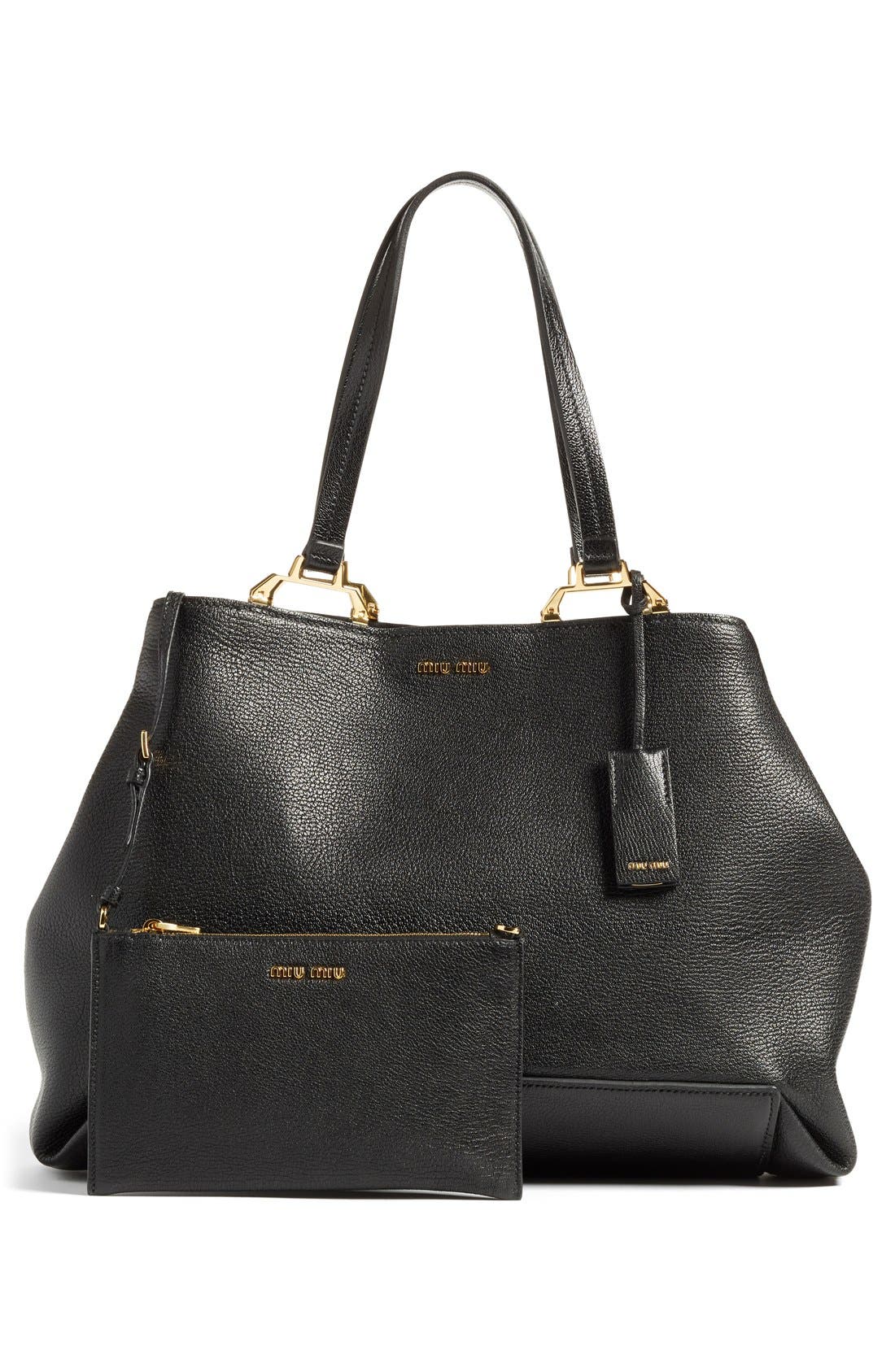 Miu Miu 'Madras' Goatskin Leather Tote, Alternate, color, 