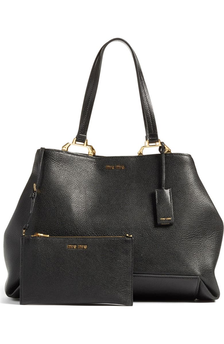 Miu Miu 'Madras' Goatskin Leather Tote, Alternate, color,