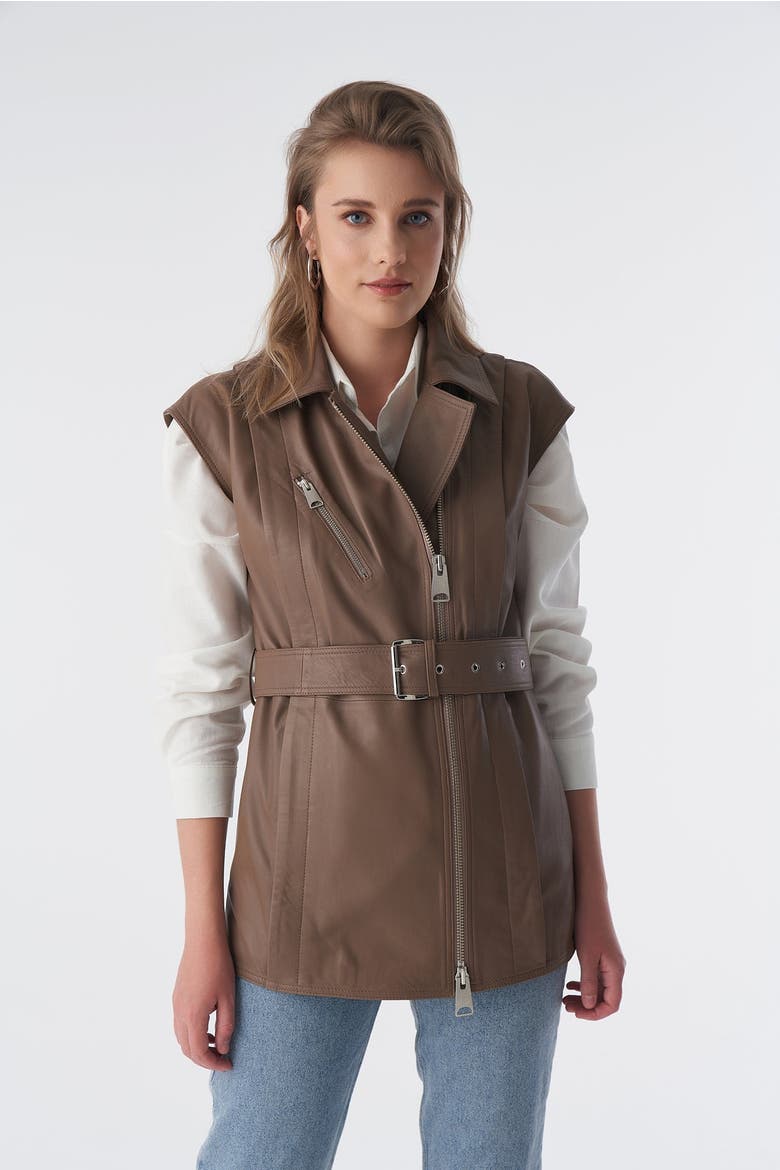 Stephanie Leather Vest, Alternate, color, Mocha Brown