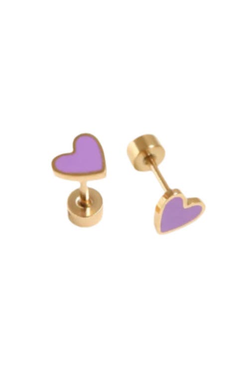 Girls' Enamel Heart Flatback Stud Hypoallergenic Earrings