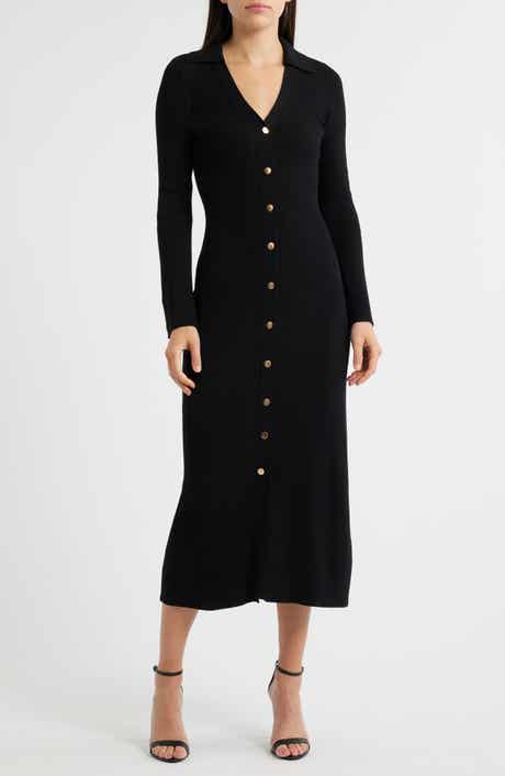 Collar Long Sleeve Rib Maxi Sweater Dress