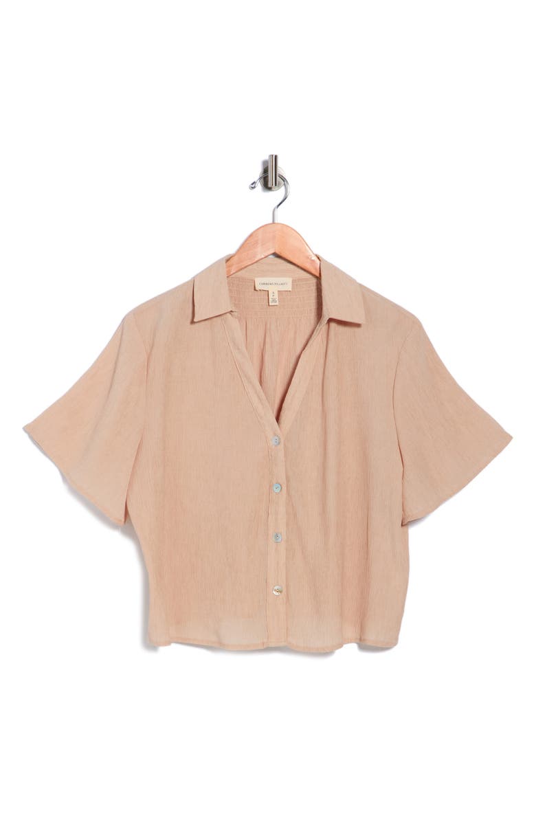 Current/Elliott Short Sleeve Crop Button-Up Shirt, Main, color, Wheat
