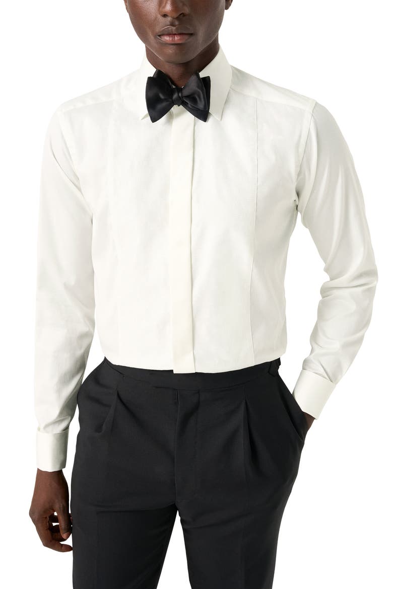 Slim Fit Metallic Paisley Jacquard Bibbed Tuxedo Shirt, Main, color, NATURAL