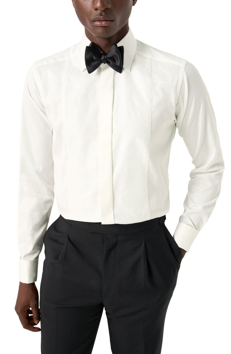 Eton Slim Fit Metallic Paisley Jacquard Bibbed Tuxedo Shirt, Main, color, Natural