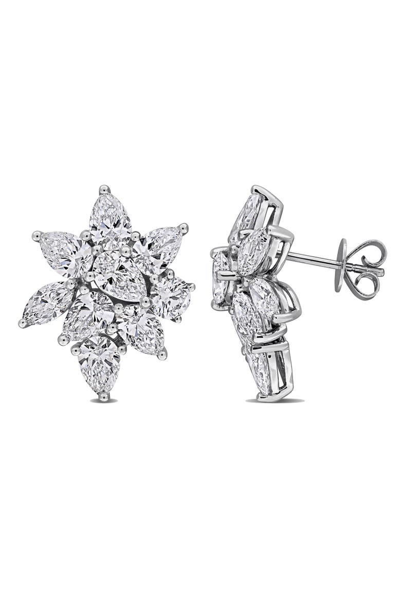 Lab-Grown Diamond Floral Cluster Drop Earrings 14k, Main, color, White Gold