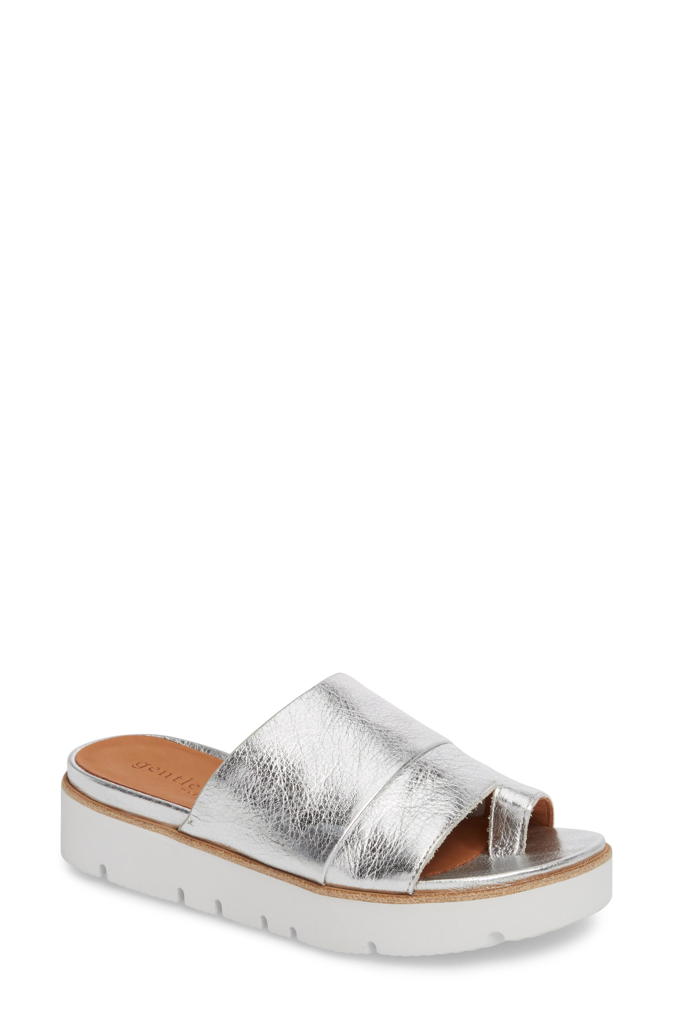 Signature Cole Lavern Slide Sandal, Main, color, SILVER LEATHER