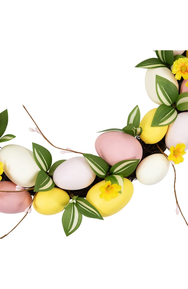 Northlight Easter Eggs and Flower Buds Artificial Wreath - 22" - Pink and Yellow - Unlit, Alternate, color, Pink
