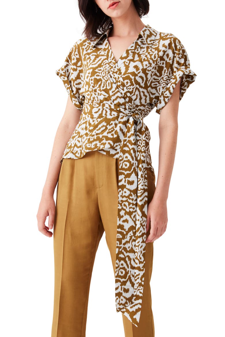 DVF Debbie Wrap Silk Top, Main, color, BALI LEOPARD
