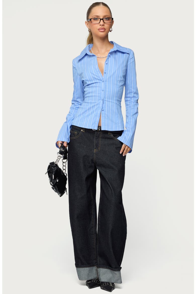 Pinstripe Tailored Button-Up Shirt, Alternate, color, BLUE