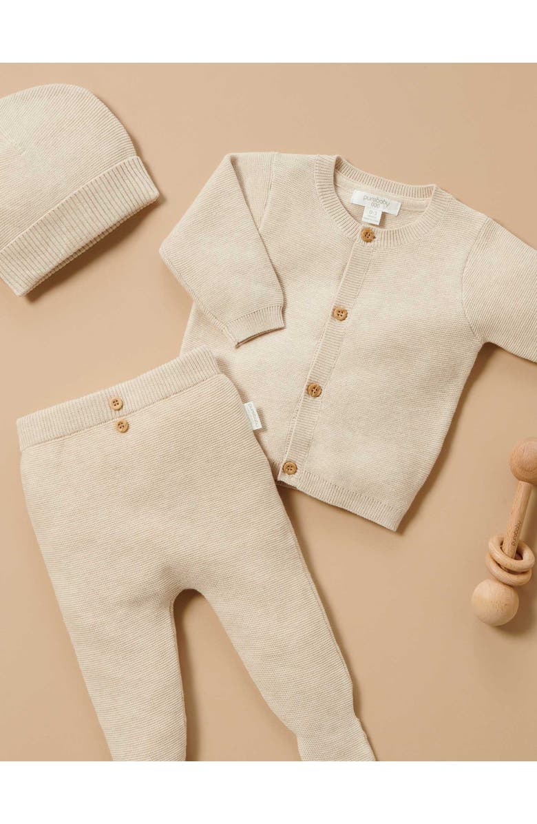 Purebaby Textured Knit Cardigan, Alternate, color, Wheat Melange