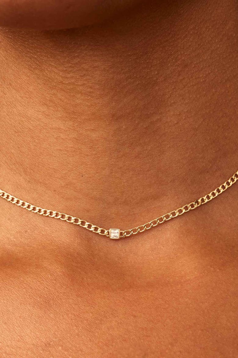 14K Gold Dazzle Me Curb Choker Necklace, Alternate, color, Gold - White Zirconia