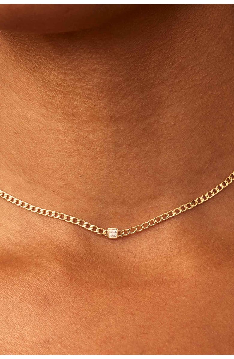 Oradina 14K Gold Dazzle Me Curb Choker Necklace, Alternate, color, Gold - White Zirconia