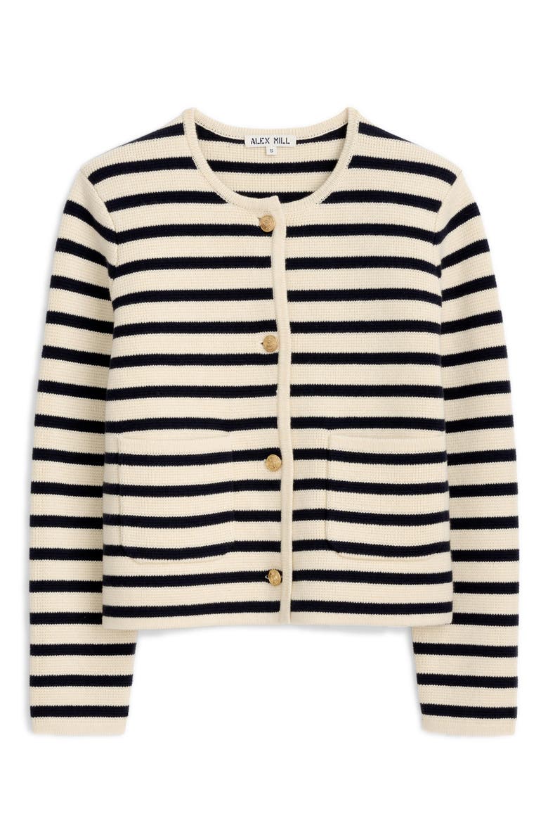 Paris Stripe Cotton & Cashmere Cardigan, Alternate, color, CREAM/ NAVY