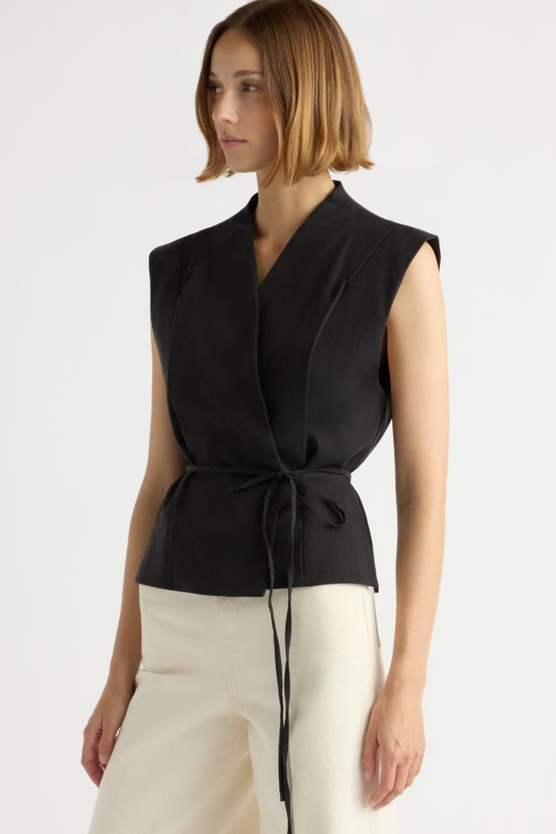 Leandra Tie-Wrap Vest, Alternate, color, Black