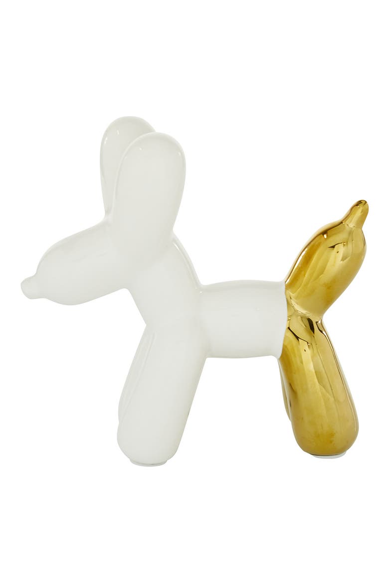 White Ceramic Balloon Dog Sculpture, Alternate, color, GOLD