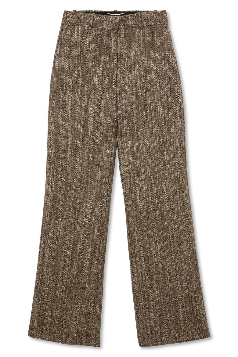 Inessa Herringbone Wide Leg Wool Blend Trousers, Alternate, color, BROWN