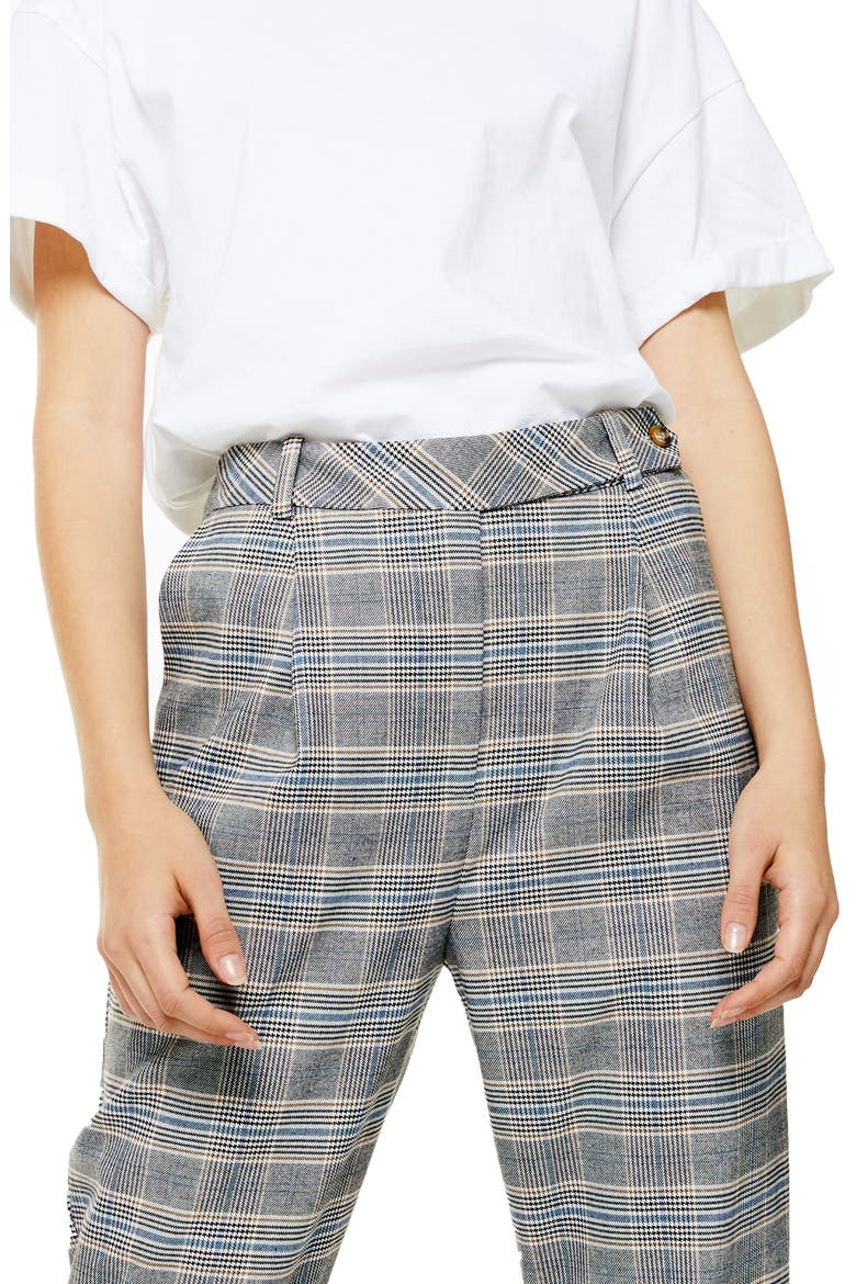 High Waist Tapered Plaid Trousers, Alternate, color, GREY