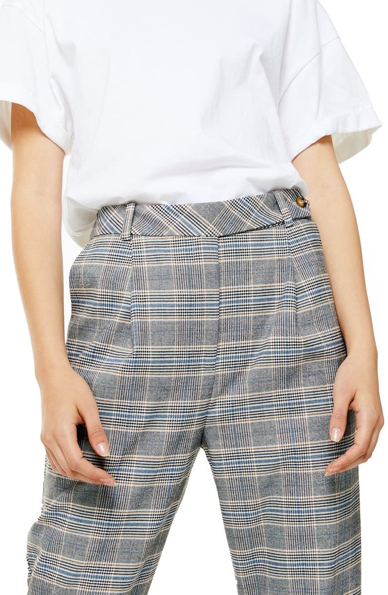 Topshop High Waist Tapered Plaid Trousers, Alternate, color,
