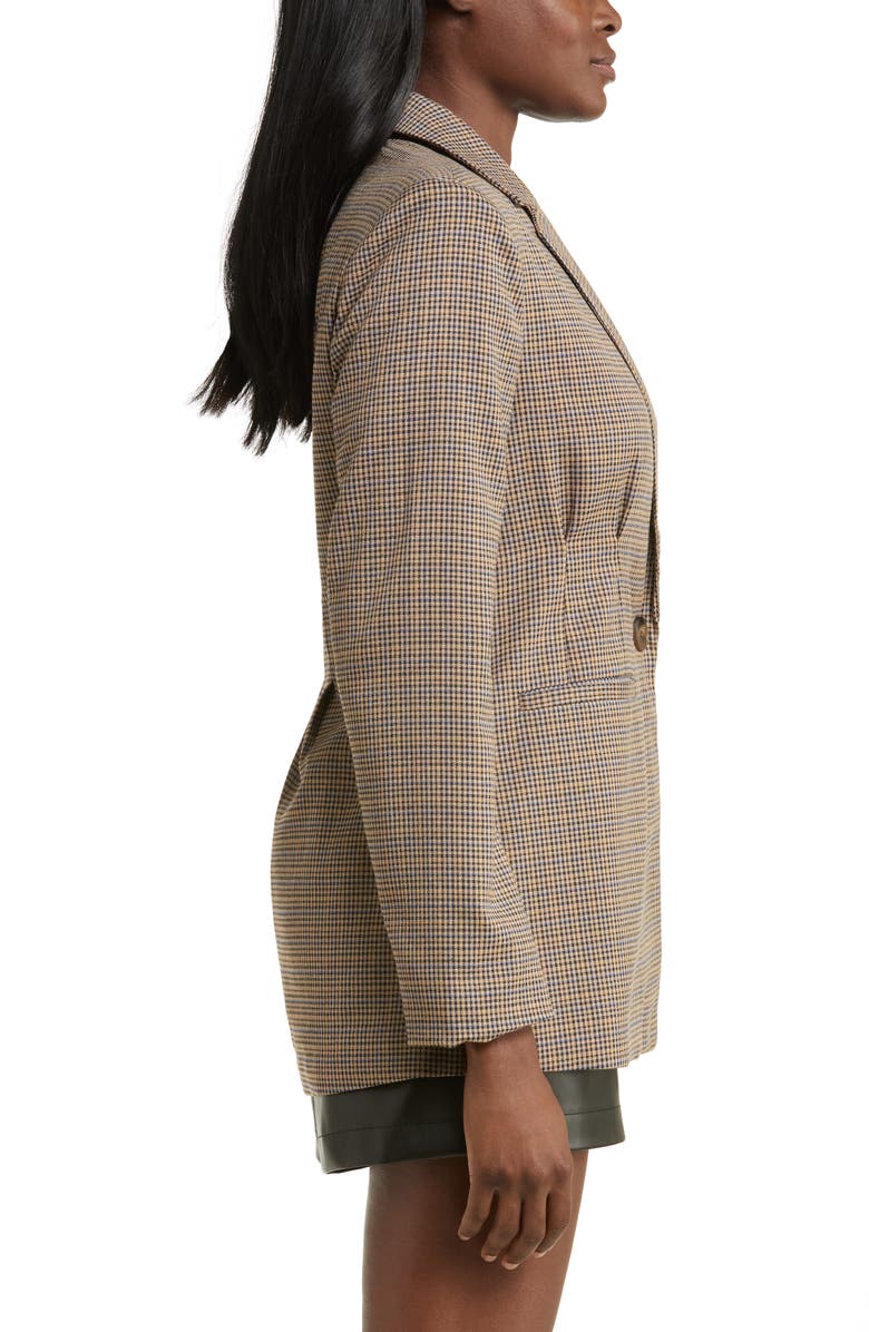 Steve Madden Cinched Waist Houndstooth Plaid Blazer, Alternate, color, Blue/ Yellow Houndstooth Plaid