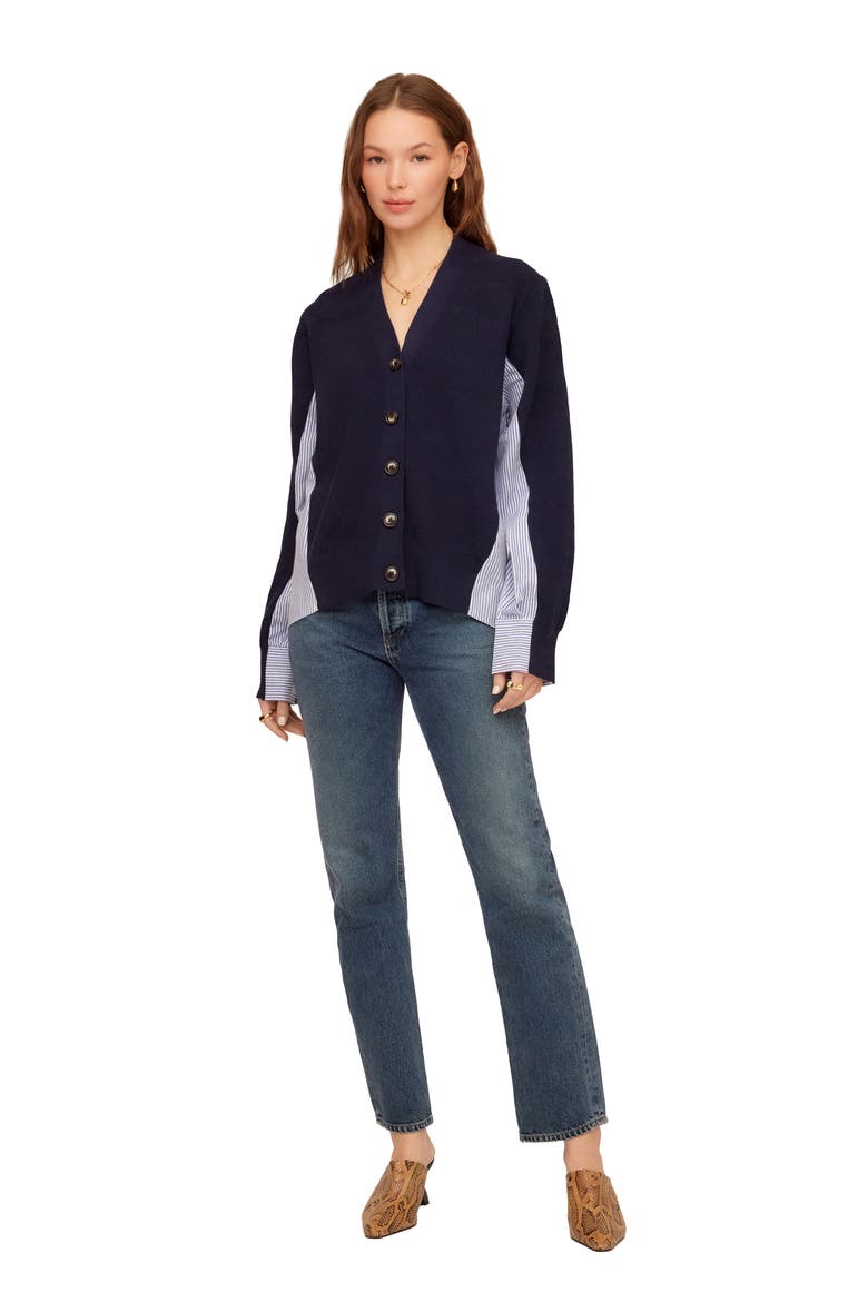 Celine Mixed Media Cardigan, Alternate, color, NAVY