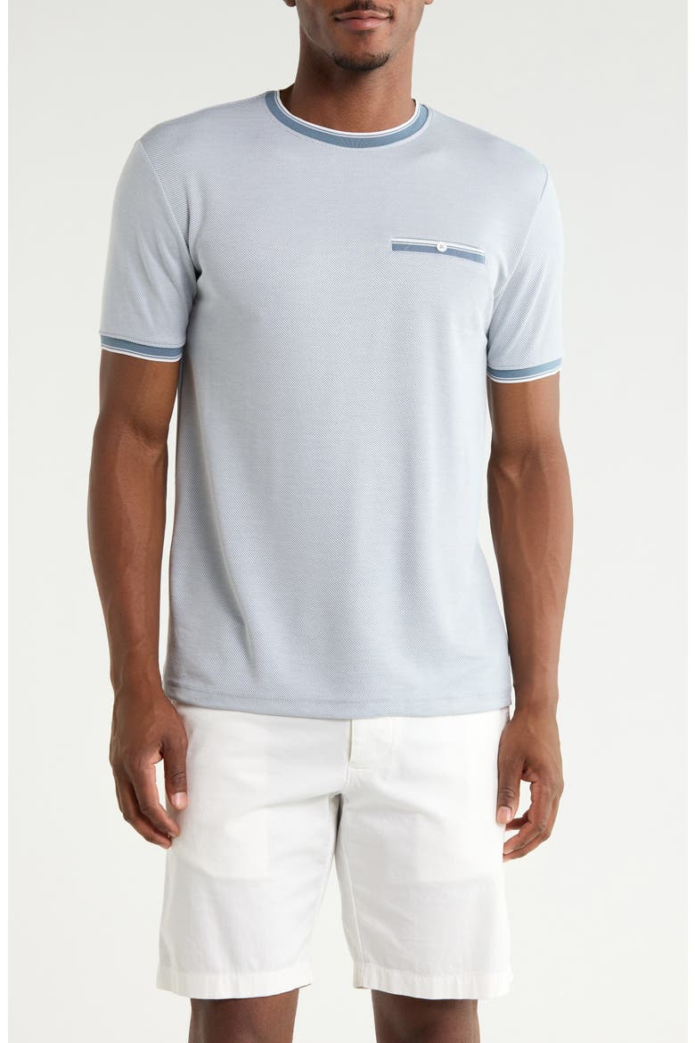 Tipped Cotton Jacquard T-Shirt, Main, color, OCEAN BLUE