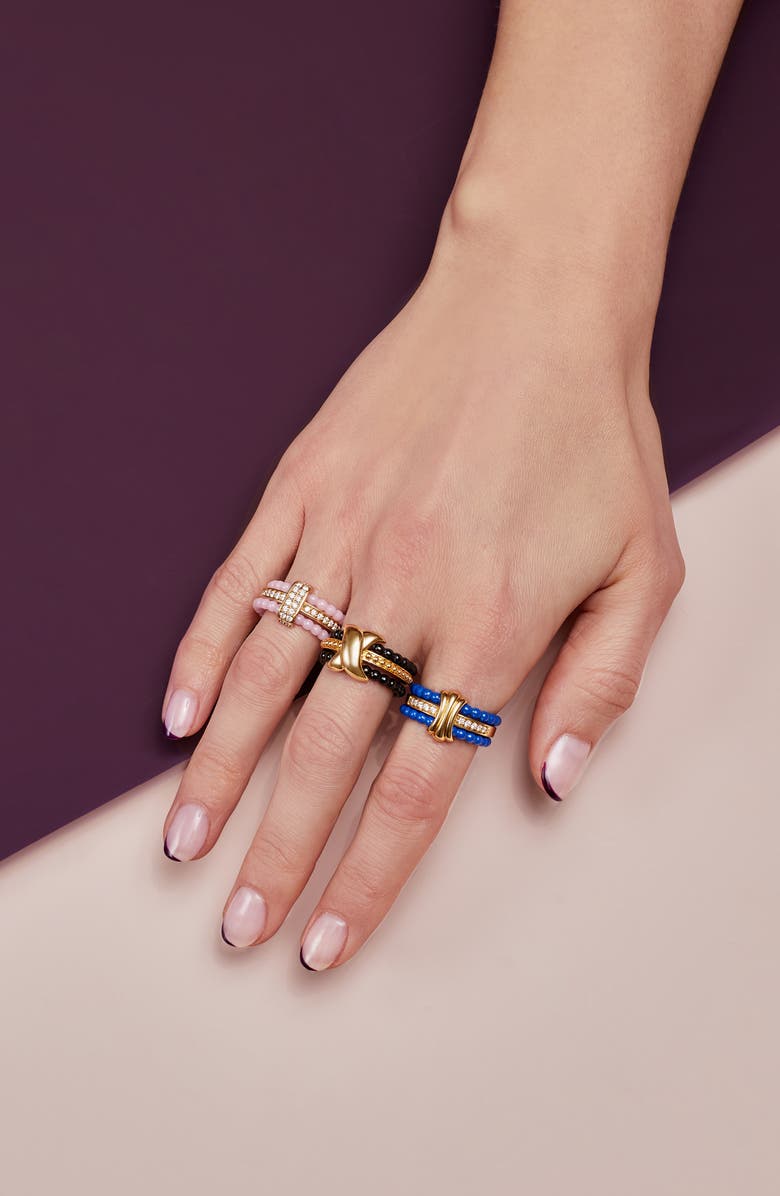 LAGOS Meridian 18K Gold & Ceramic X Stacking Ring Set, Alternate, color, Gold/ Black