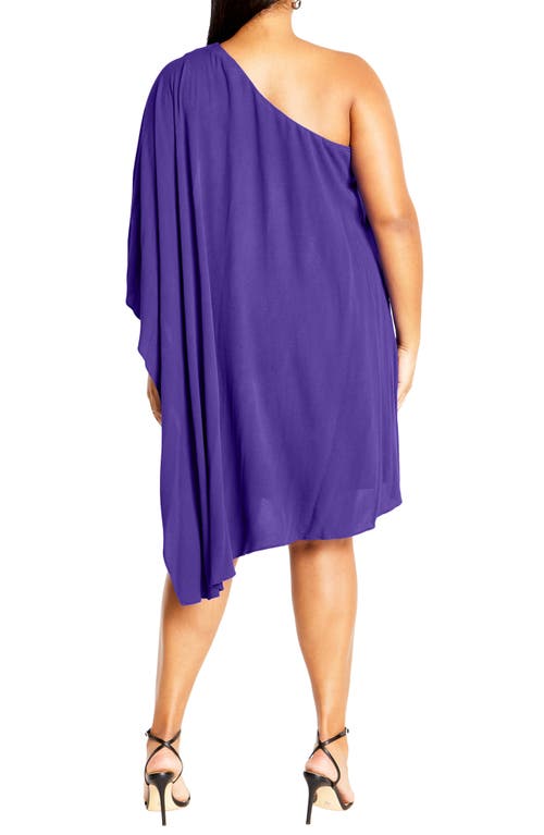City Chic Lily One-shoulder Cape Dress In Purple