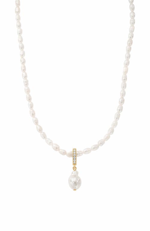 Bearfruit Jewelry Nacre Cultured Pearl Necklace With Teardrop Shaped Charm Pendant In Gold