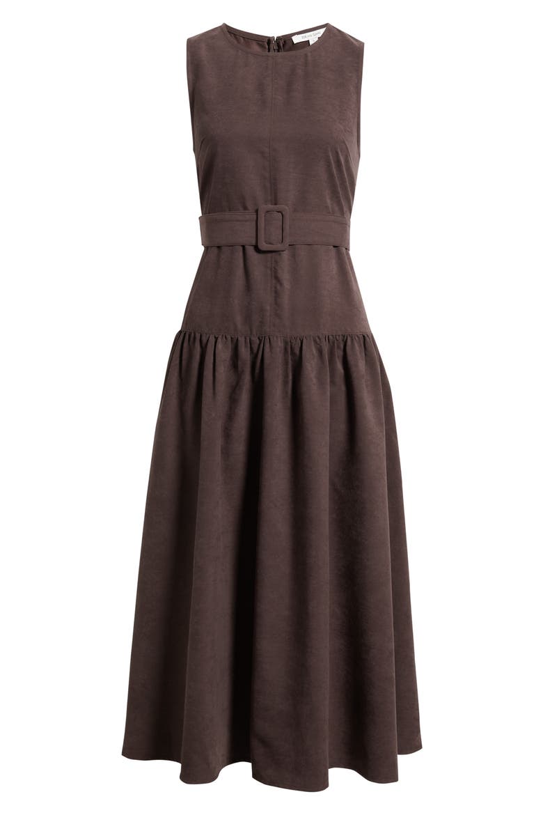 Belted Drop Waist Midi Dress, Alternate, color, BROWN
