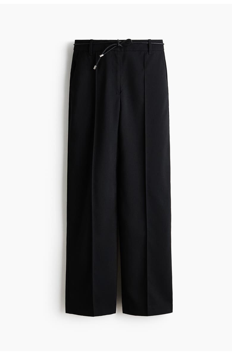 H&M Straight Belted Trousers, Main, color, Black