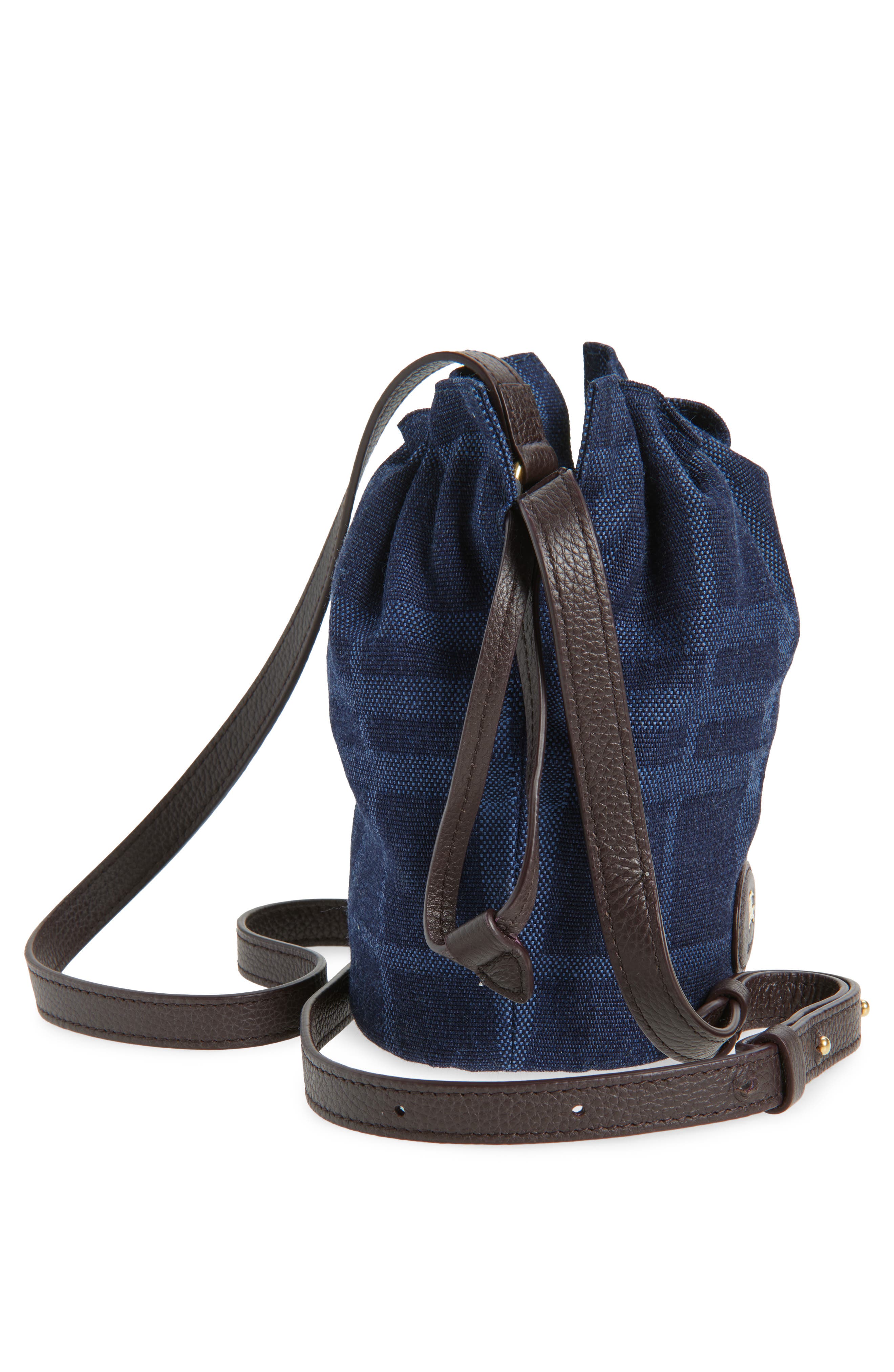 Burberry Mini Horseshoe Denim Crossbody Bucket Bag, Alternate, color, Blue