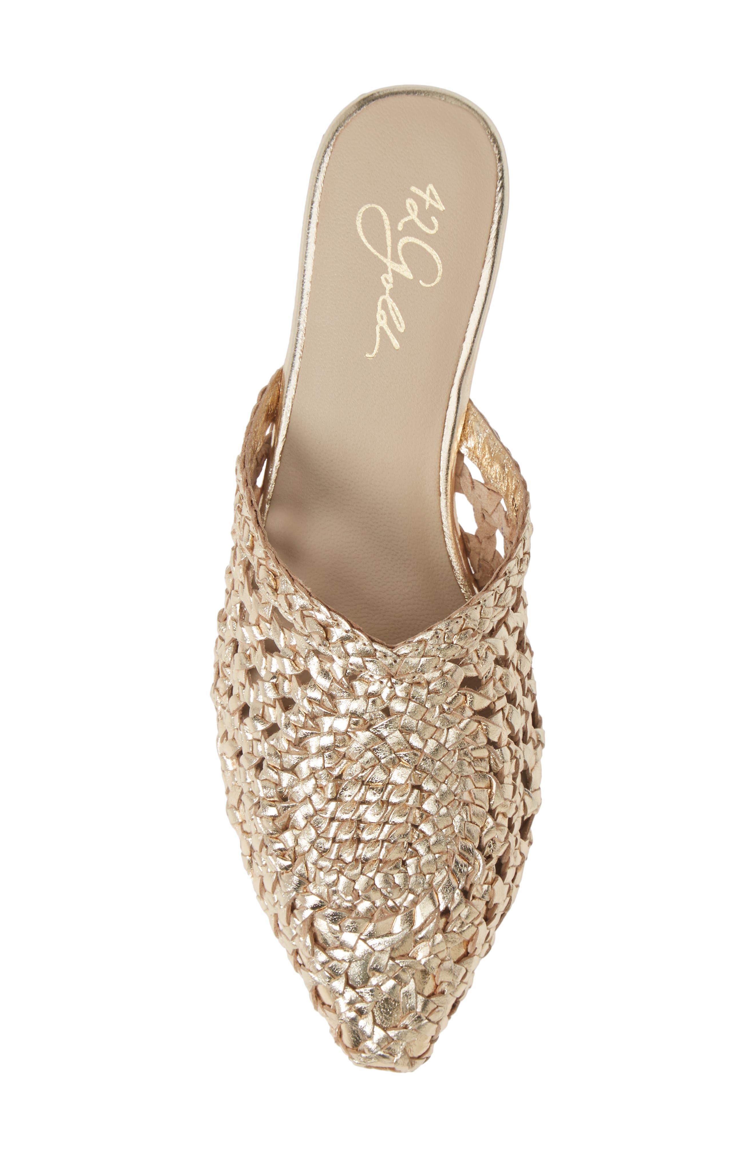 42 Gold Charmed Pointed Toe Mule, Alternate, color, Gold Leather