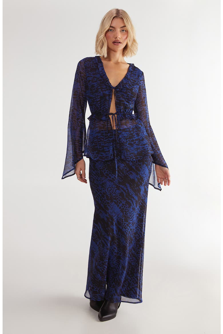 Snakeskin Print Bias Cut Crinkle Chiffon Maxi Skirt, Alternate, color, BLUE