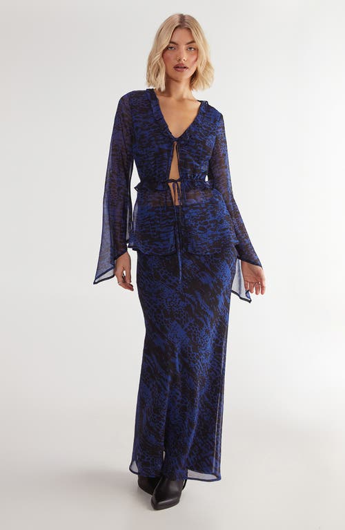 Nasty Gal Snakeskin Print Bias Cut Crinkle Chiffon Maxi Skirt In Blue
