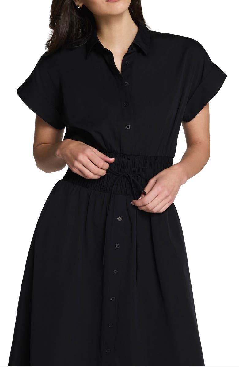 SPANX<sup>®</sup> Smocked Button-Up Midi Dress, Alternate, color, Classic Black
