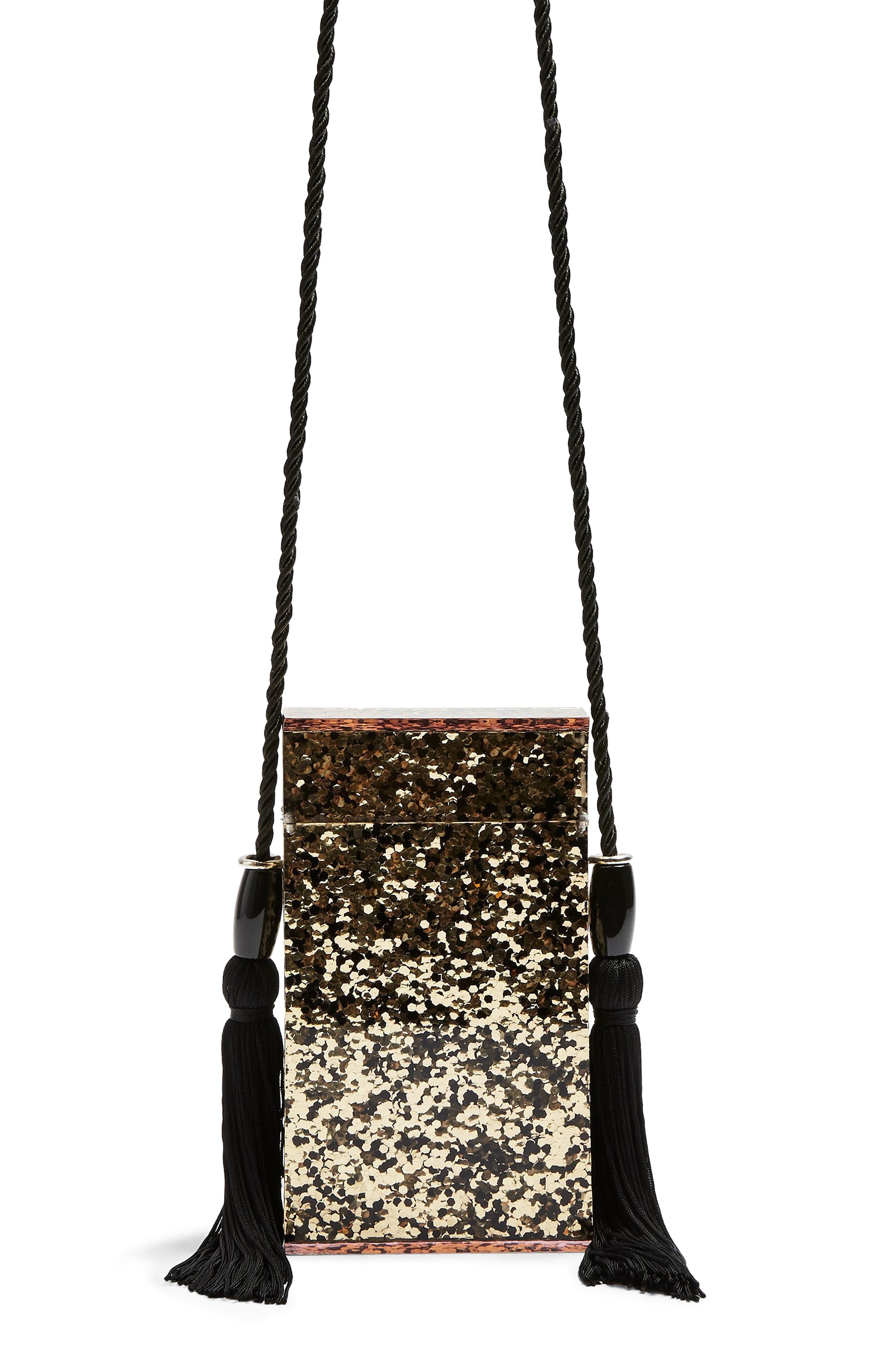 Topshop Como Glitter Tassel Shoulder Bag, Main, color, 