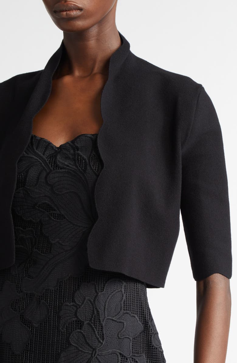 Lela Rose Scallop Trim Bolero, Alternate, color, Black