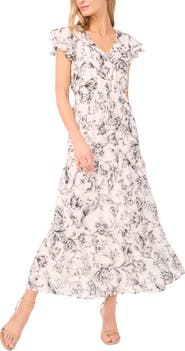 Halogen® Double Ruffle Sleeve Midi Dress