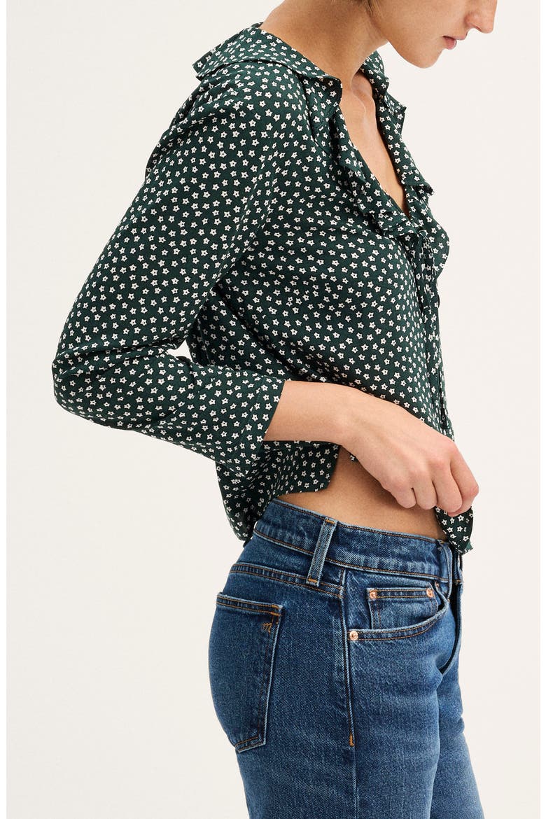 Ruffle V-Neck Long Sleeve Top, Alternate, color, DARK HOLLY