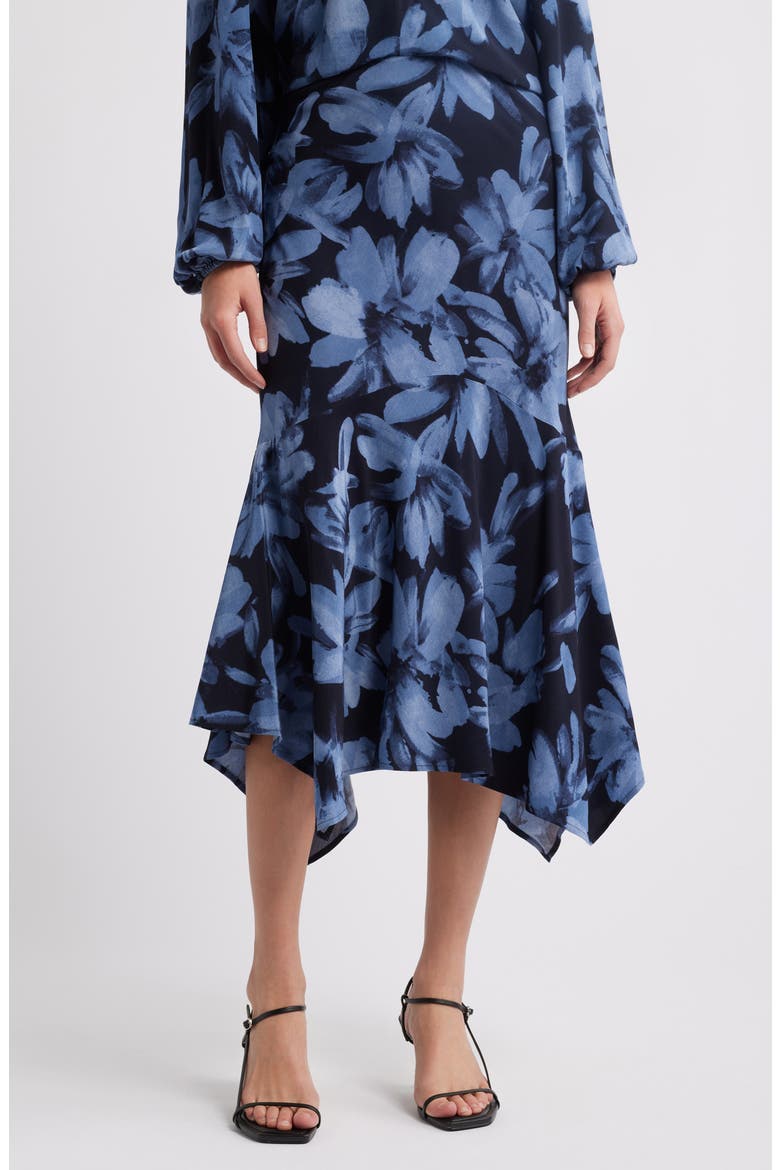 Edwina Floral Asymmetric Midi Skirt, Main, color, MIDNIGHT LILY