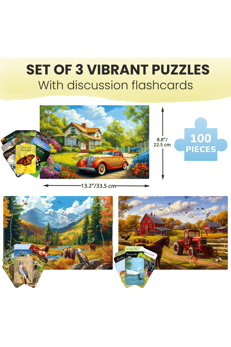 100-Piece Cognitive Activity Puzzles - Large Piece Jigsaw Puzzle Set for Seniors, Alternate, color, Picturesque Views